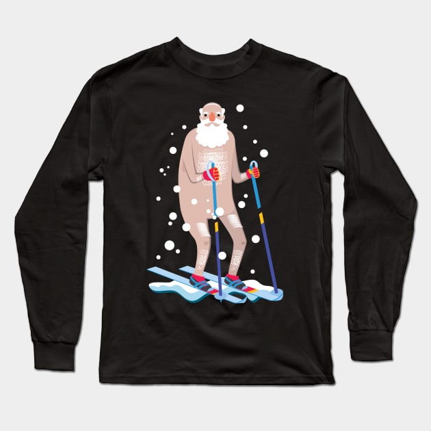 Skiing Naked Santa Long Sleeve T-Shirt by avshirtnation